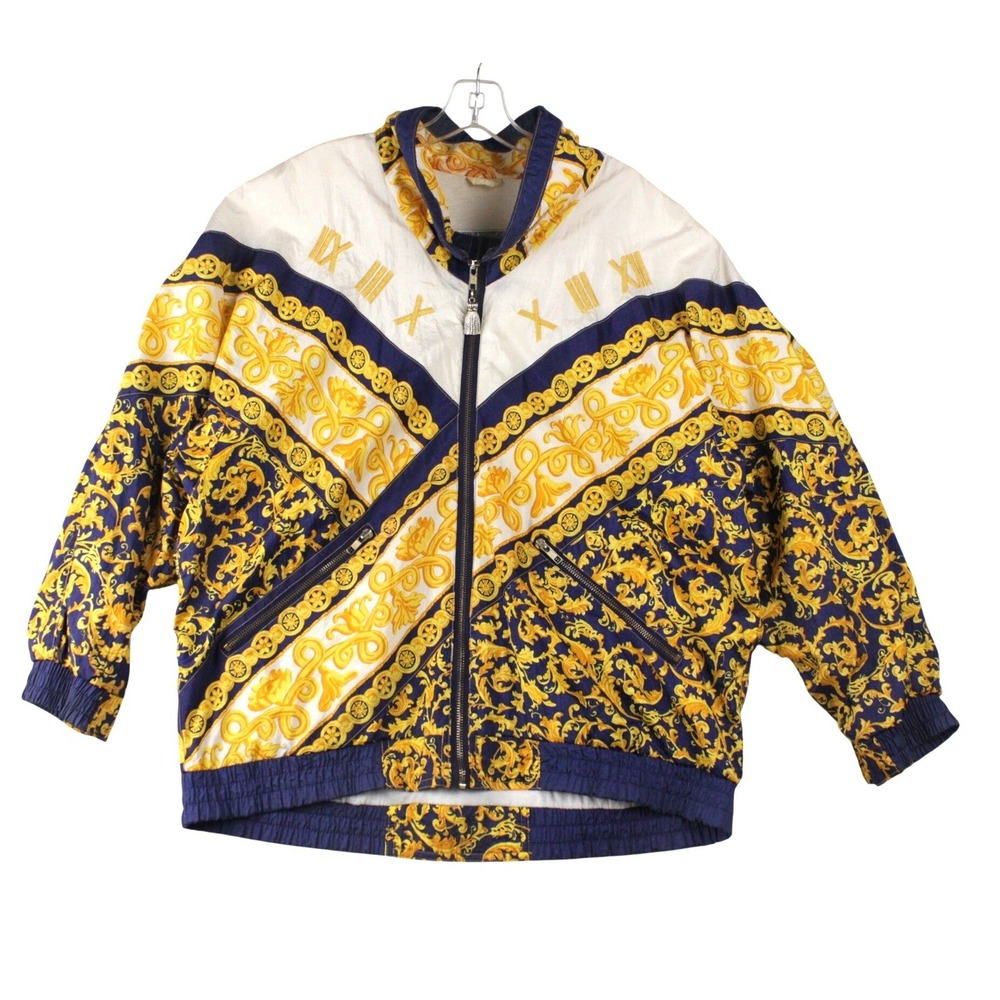 Vintage Giacca Sport Baroque Windbreaker Jacket Roman Numeral Nylon L 90s - Picture 2 of 12